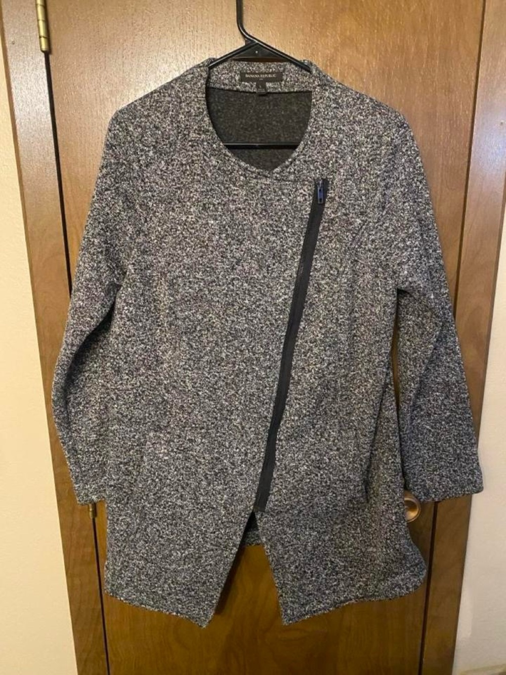 Banana Republic Gray Marled Asymmetrical Zip Knit Jacket